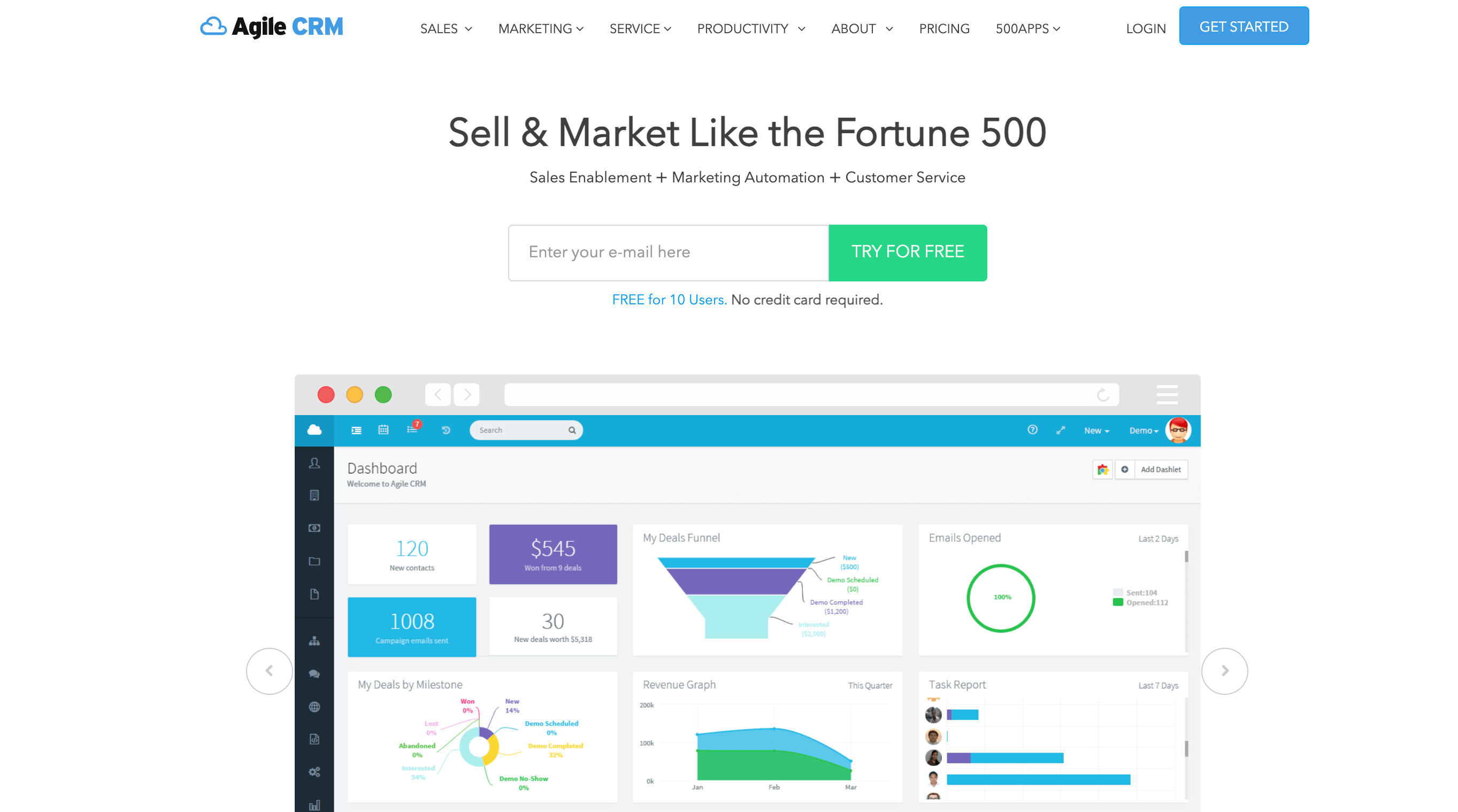 Agile CRM's landing page